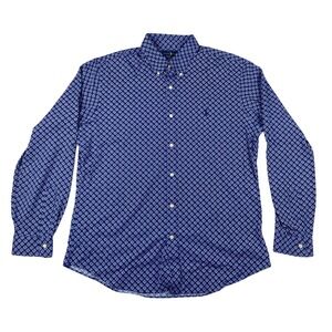 Ralph Lauren Polo Men Slim Fit Performance Button Down Blue Geometric Print XL